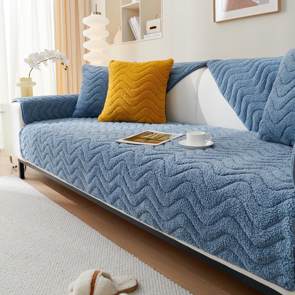 Thick Lambskin Winter Sofa Cushion Nordic Minimalist Style Plush Non-Slip Seat Cushions High-Grade Solid Color Sofa Towel