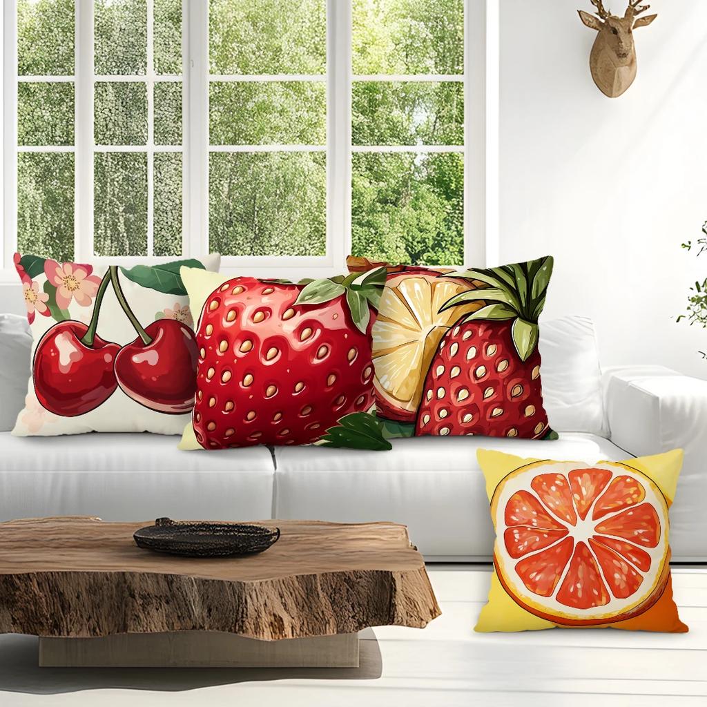 4pcs/set Fruit Theme Cushions Pillowcase Polyester Cushion Cover Throw Pillow Pillowcover Home Car Sofa Decor