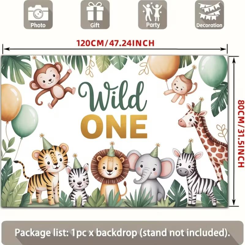 2D Wild One First Birthday Backdrop Woodland Animal Photoshoot Background