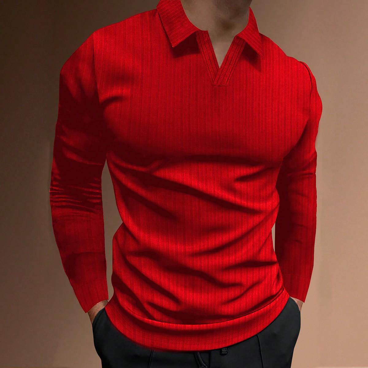 

Европейская модная одежда, мужские рубашки поло, рубашка для отдыха на открытом воздухе, повседневная рабочая рубашка с длинными рукавами S красный