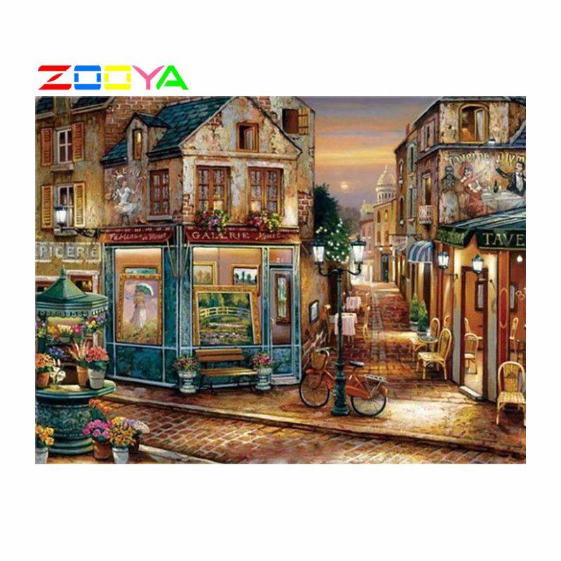 

ZOOYA 5D DIY Алмазная картина Город Алмазная вышивка Пейзаж Набор для вышивки крестом Ремесла Полный квадратный Стразы Мозаика Домашний декор
