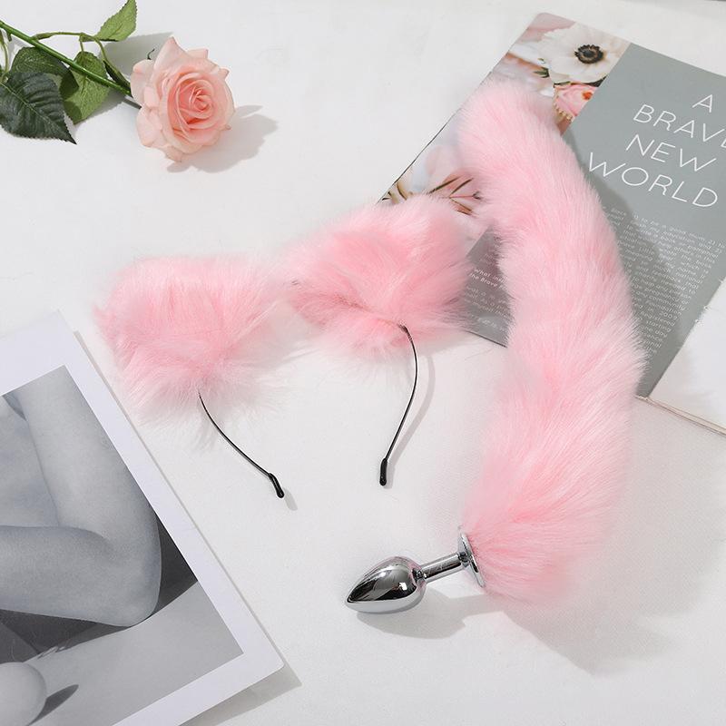 Anal Sex Toys Fox Tail Butt Plug Sexy Plush Cat Ear Headband With Bells Necklace Set Massage Sex Toys for Women Couples Cosplay