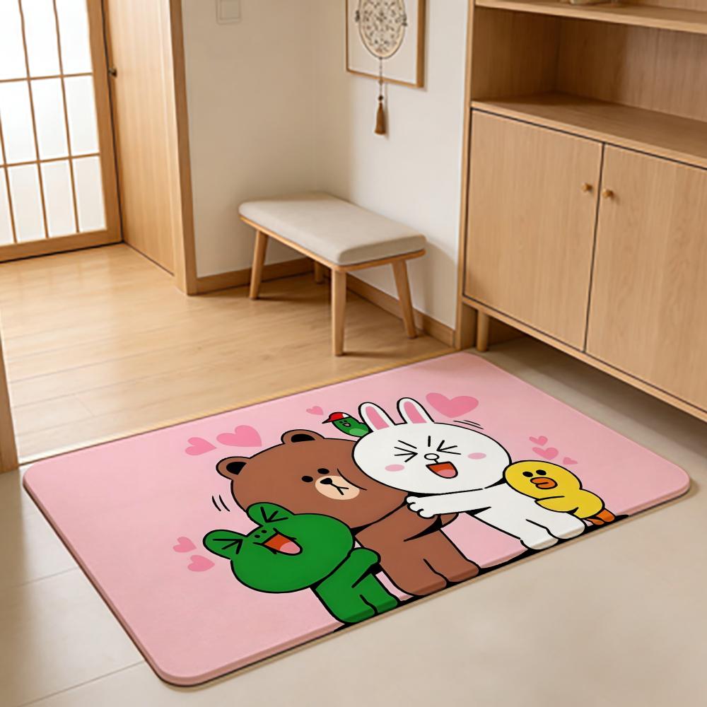 ANIME B-Brown Bear Floor Mat Absorbent Floor Mat Non-Slip Entrance Rug for Bathrooms Restrooms and Toilets