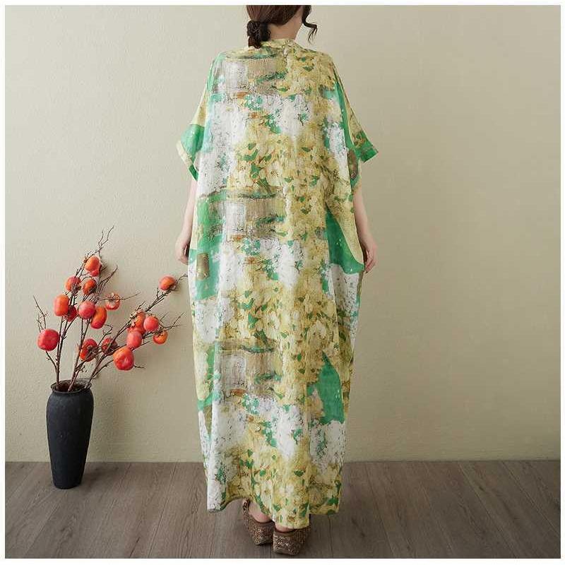 Damen Vintage Langes Kleid mit Baumwoll- und Leinenmustern