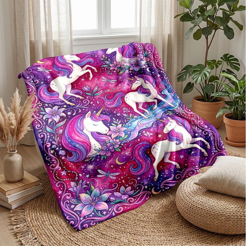 Fantasy Unicorn Scene Theme Blanket Lightweight Warm Flannel Blanket Decorative Throw Blanket for Home Decoration