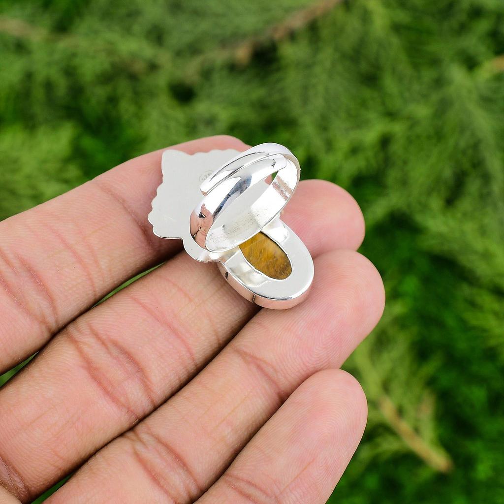 925 Sterling Silver Tigers Eye Stone New Statement Birthday Sister Ring Jewelry