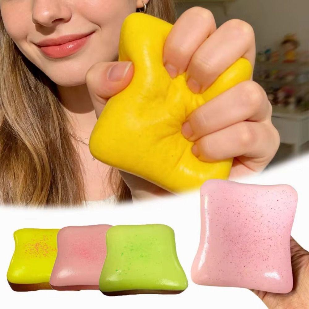 Silicone Cream Toast Squeeze Toy TPR Cartoon Fidget Toy Cream Toast Pinch Toy Kids Tricky Doll