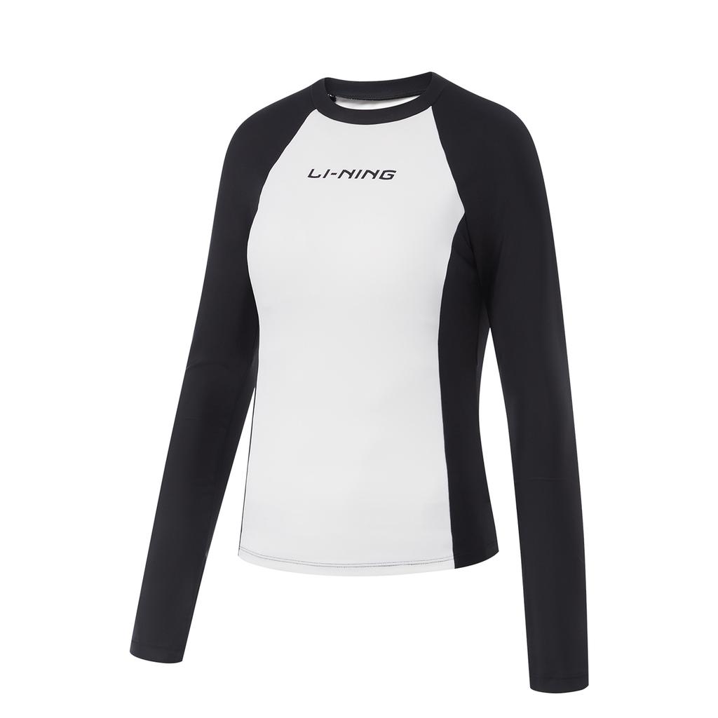 Li Ning Swimming Series Color Block Letter Round Neck Pullover Long Sleeve Two-Piece Swimsuit Women Swimsuit Black Standard-White ASLT074-1