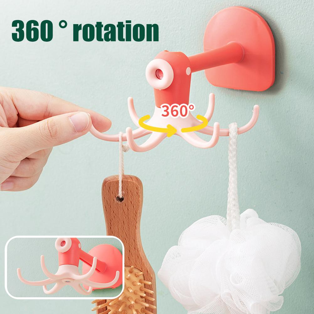 Kitchen 360 degrees  Rotated Hooks Punching Free Six Claw Hook Storage Rack for Cooking Accessories Cabinet Bathroom