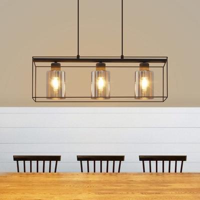 Pendant Light - NETTLIFE - 3 Lights Vintage Glass - Black - Height Adjustable - E27 Socket