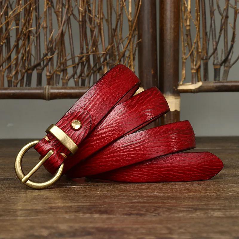 2.4cm Female Real Genuine Leather Belt Copper Pin Buckle Women Wild Cowskin Belts Fashion Simple Waist Jeans Strap