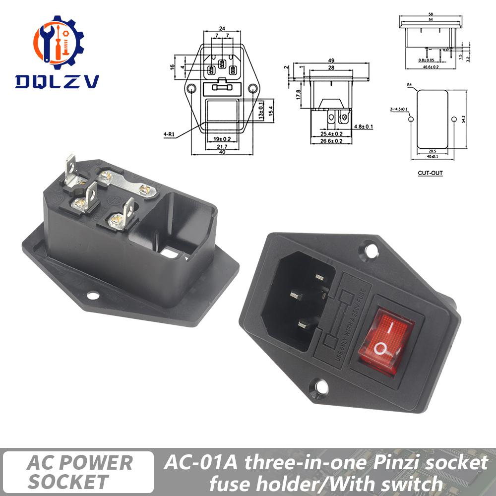 Inlet Plug Pin Connector 3 Pin IEC320 C14 Electrical Socket LED 250V Rocker Switch Brass 10A Fuse Computer Mount Accessories