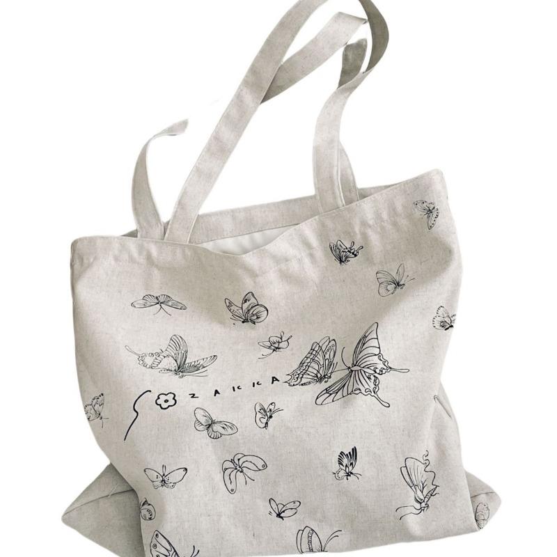 New Printed Butterfly Shoulder Canvas Bag Women's Small Satchel Lazy Student Large Capacity Canvas Bag