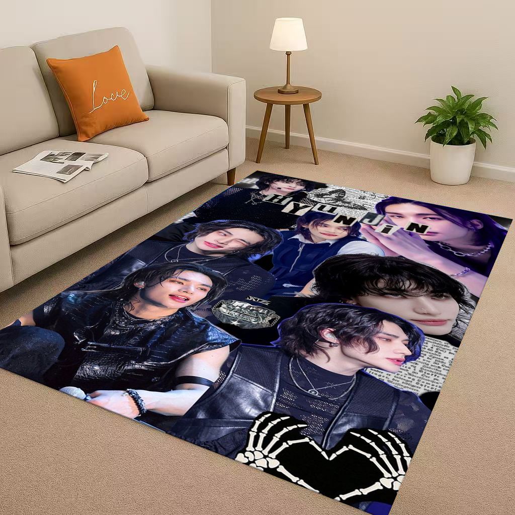 3D Kpop Hyunjin Star Art living Room Non-Slip Area Rug Soft Carpet for Bedroom Playroom and Sofa,Easy Clean Home Decor Doormat