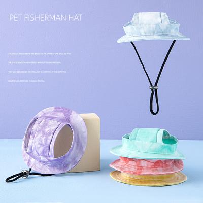 Summer Cat Dog Sunshade Hats with Ear Holes Breathable Adjustable Pet Sun Hat for Small Dogs Outdoor Hiking Puppy Accessories