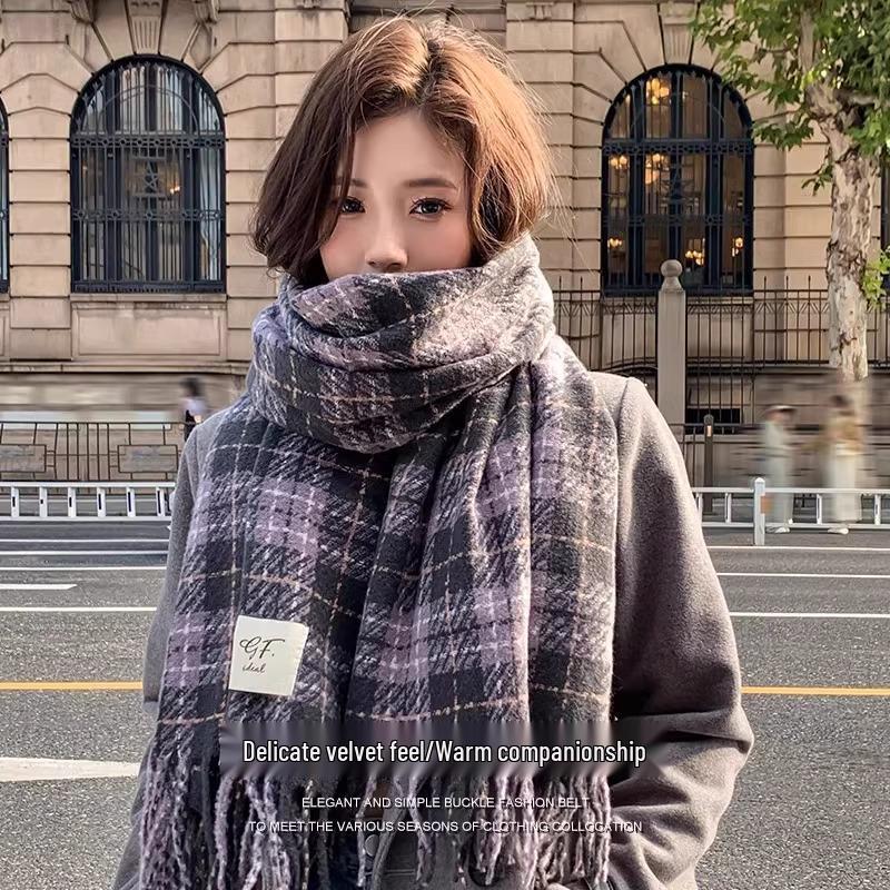 Korean Style Withered Rose Plaid Imitation Cashmere Scarf - Women's Winter Christmas Red Shawl