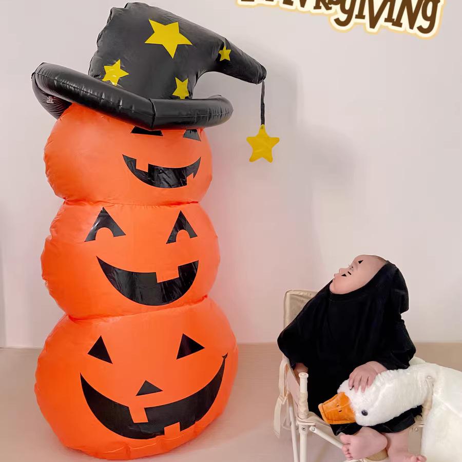 

Halloween Inflatable Ghost and Pumpkin Outdoor Decoration Includes 1 Foot Pump with Hose