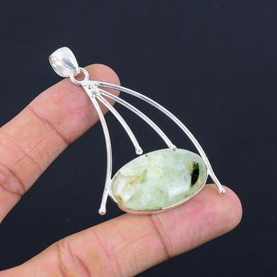 Natürlicher Moos-Prehnit Edelstein Anhänger Grün 925 Sterling Silber Schmuck