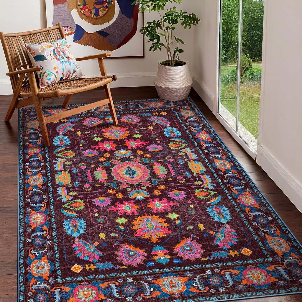 Bohemian Living Room Carpet Large Area Retro Print Bedroom Rugs Machine Washable Foldable Non-slip Coffee Table Floor Mats Tapis