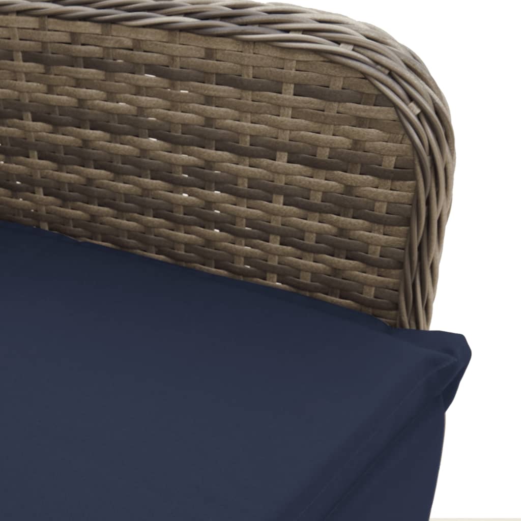 Adjustable Garden Lounge Chair with Cushions Grey Poly Rattan