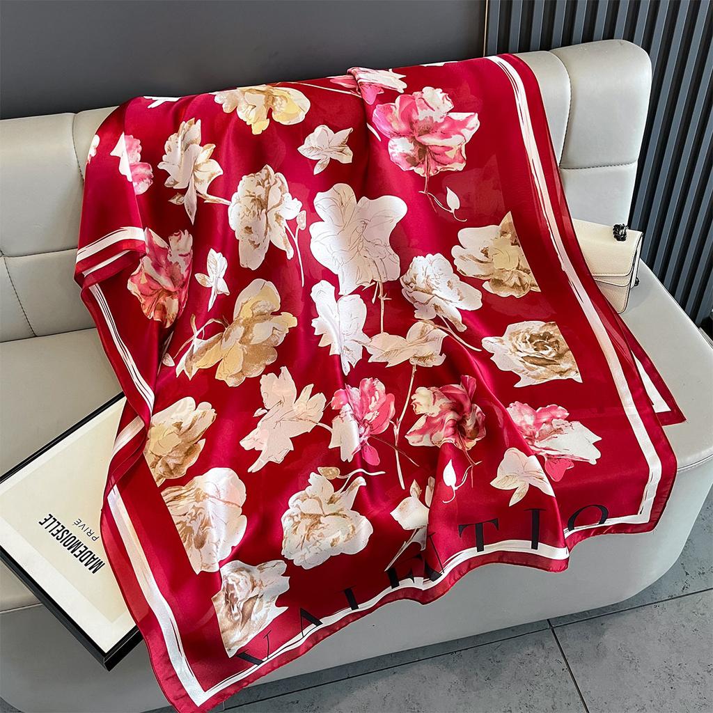 New Women Scarves Spring Summer Autumn Luxury Print Thin Light Satin Scarf Fashion Wrap Shawls 55 Colors Elegant Bandana Poncho