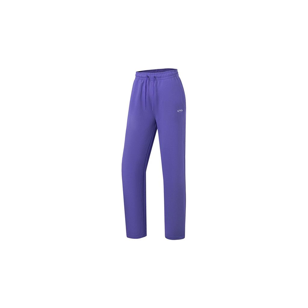Li Ning Fitness Series Logo Embroidered Elastic Waist Straight Leg Sports Pants Women Pants Blue Purple AKLT556-5