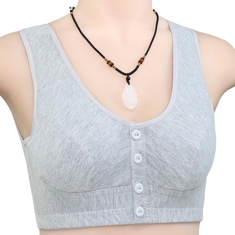 Mom's Cotton Wire-Free Front Closure Vest Bra for Middle-Aged & Elderly Women, Plus Size, Thin Section
