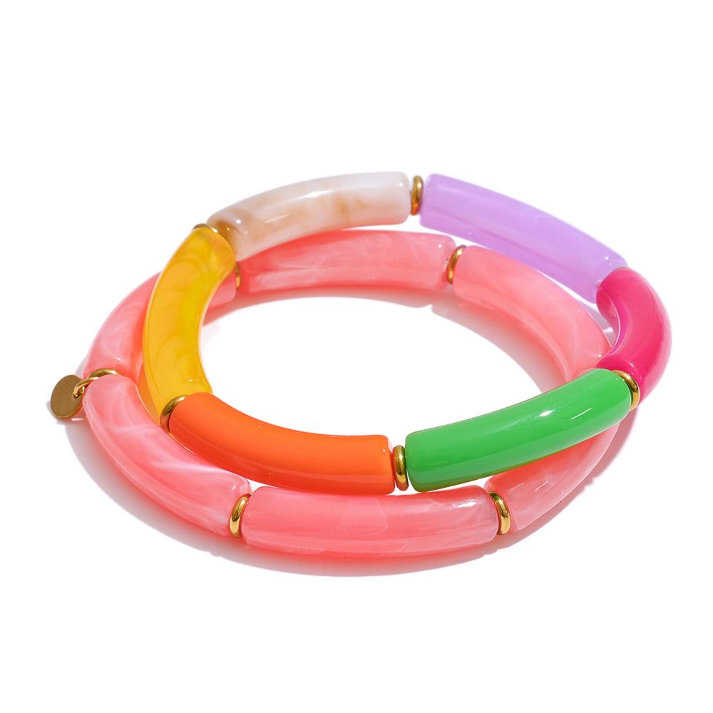 

Yhpup 2PC 60mm Spring Summer Resin Acrylic Tubular Candy Bracelet Bangle Waterproof Stainless Steel New Arrival Handmade Jewelry