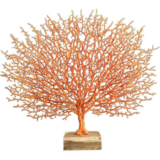 Coral Sculpture Table Top Ornament Decor Tabletop Figurine, Orange
