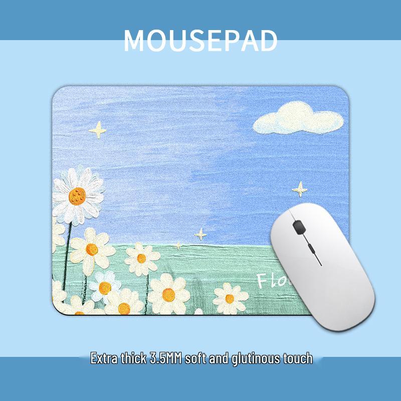 Kompaktní podložka pod myš ve stylu olejomalby se zeleným květem - Čtvercová podložka na stůl pro influencery