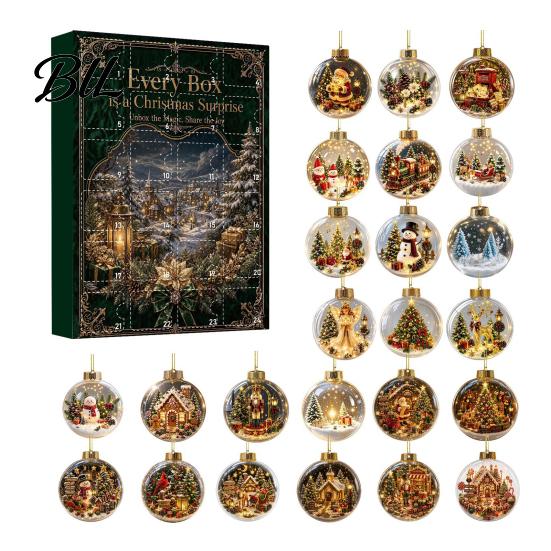 Lightweight Acrylic Ornaments Christmas Advent Calendar, 2D Flat Crystal Ball Pendants with Lanyard, Festive Home Party Supplies 24 Day Tree