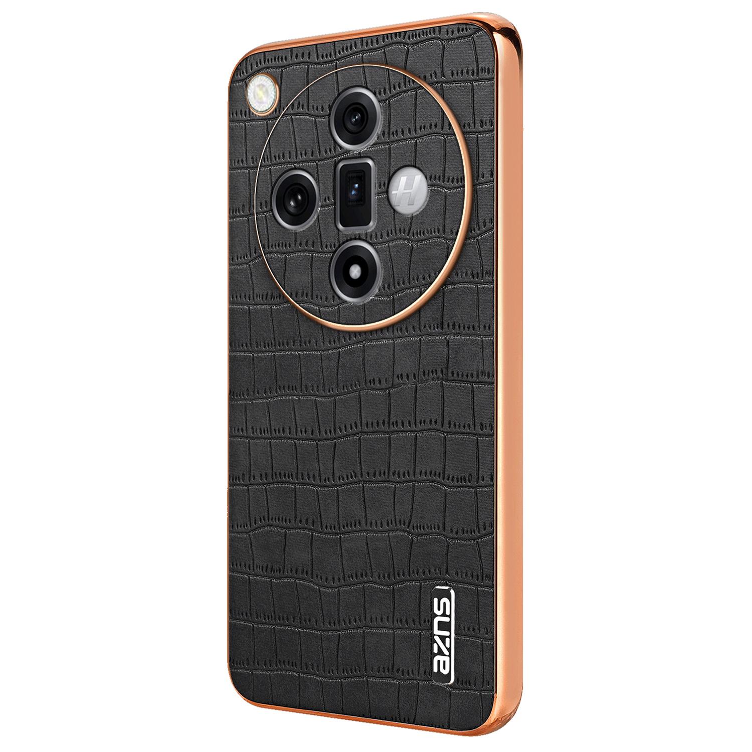 

For Oppo Find X7 Ultra Case Electroplating Leather Coated TPU Phone Cover Black