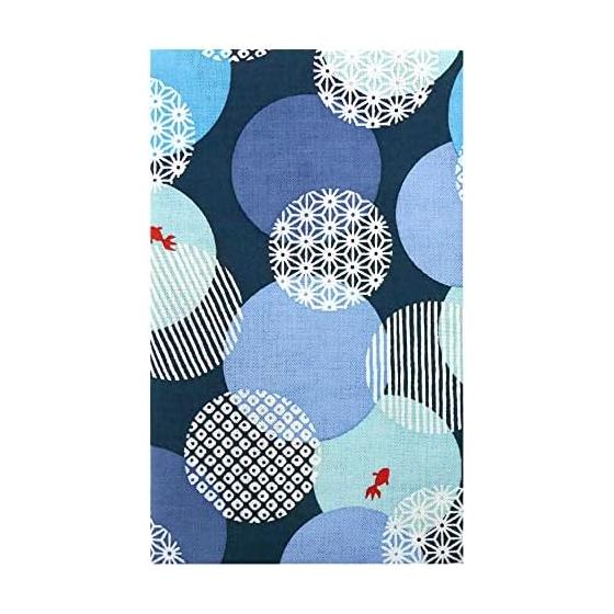 Hamamonyo Tenugui Towel - Goldfish and Komon Ball, Navy - Japanese Accessory, 100% Cotton