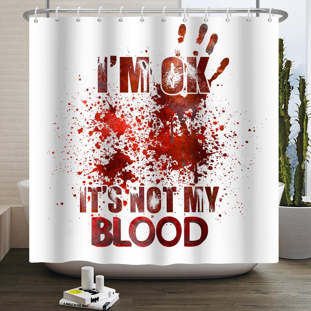 Halloween Duschvorhang Horrornacht Blutige Hände Gruseliger Zombie-Schädel Furchteinflößend Halloween Wasserdicht Bad Badezimmer Duschvorhang