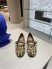 Sheepskin Version~ Korean Version of Niche Leopard Print Leather One-word Buckle Single Shoes Women's Flat Grandma Shoes Ballet Mary Jane Shoes