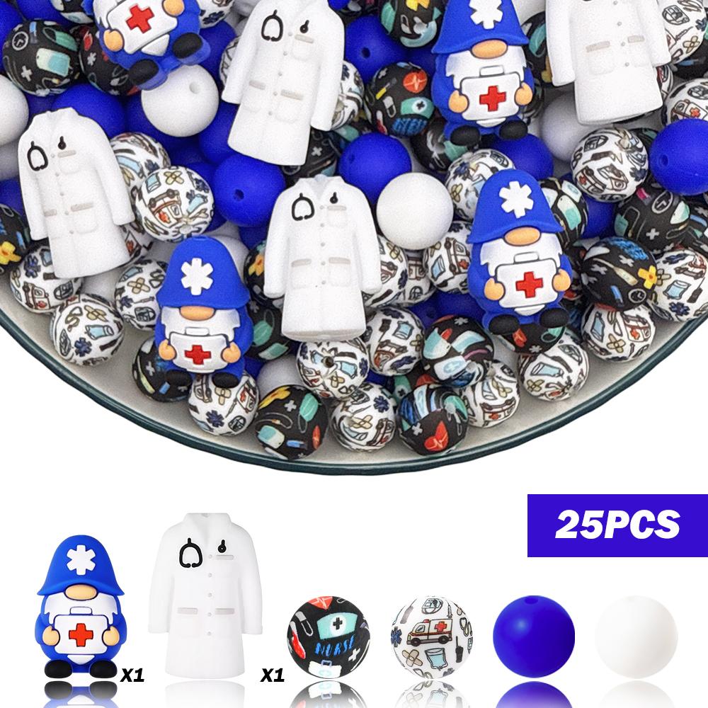 

25/66PCS 3D Nurse Series Silicone Bead Set, perfect for DIY handmade crafts such as keychains, necklaces, bracelets, etc