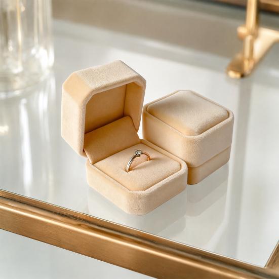 Jewelry Box, with Velvet Interior Shock-Proof Scratch-Proof Organizer, Apricot Soft Plush Jewelry Case for Rings Earrings Necklaces