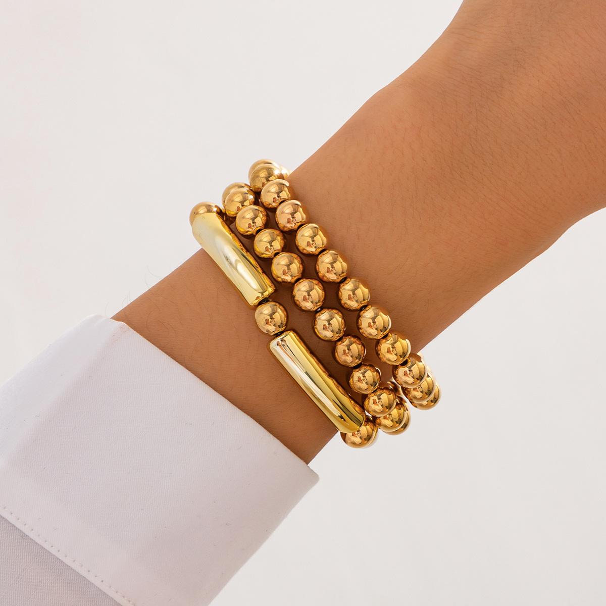 Punk Stacked Love Pendant Beaded Bracelet, Simple Imitation Pearl Elastic Bracelet Bracelet