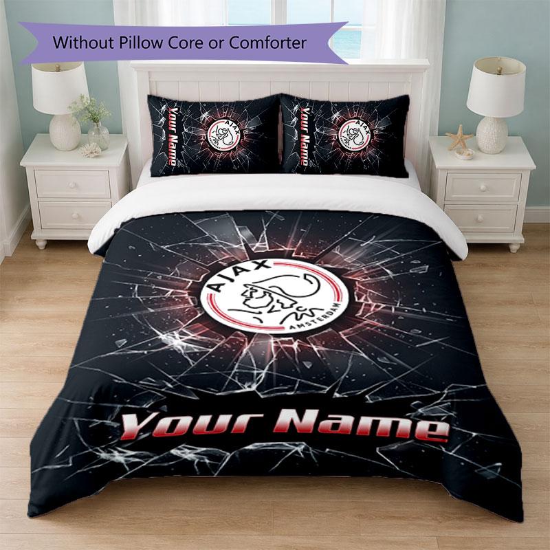Ajax Amsterdam Custom Name Text Bedding Set 1 Duvet Cover+2 Pillowcases Soccer Logo Personalized Gift For Special Occasion Bedroom Decor