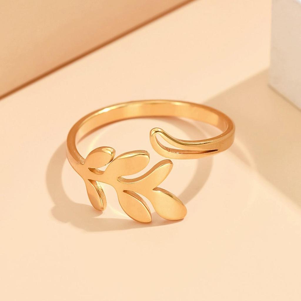 Elegant Adjustable Mori Style Leaf Ring for Girls - Fashionable Stainless Steel Design