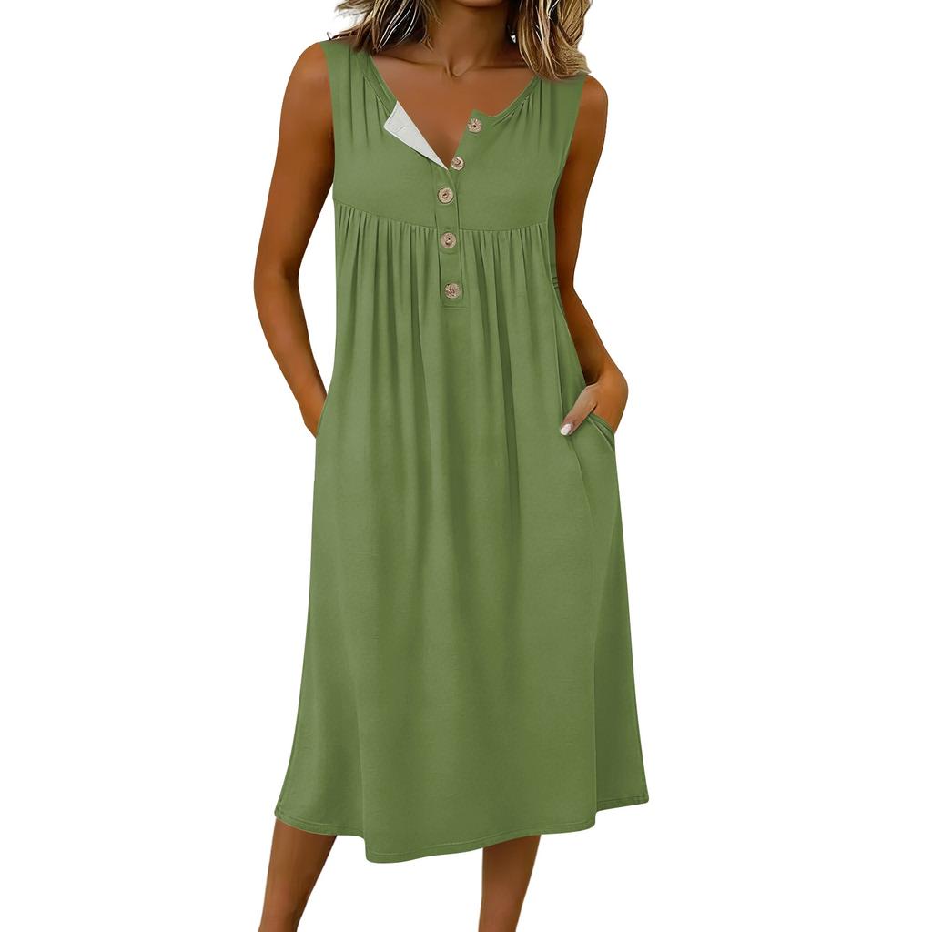 Women's Casual Sleeveless Button-down Mid-length Dress