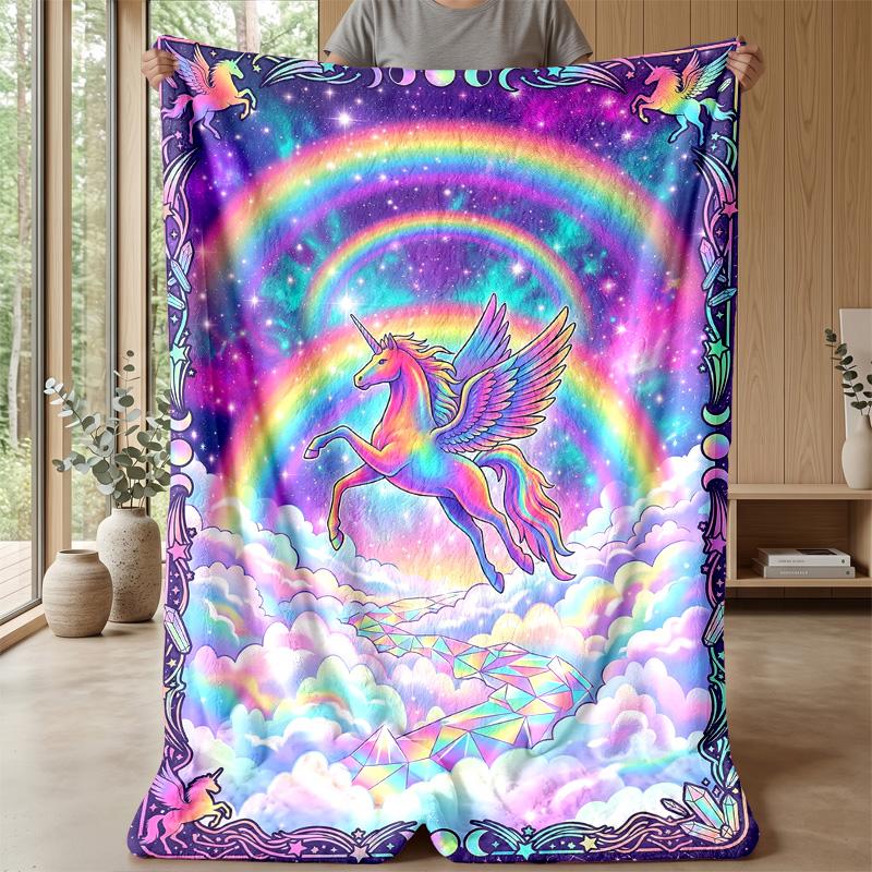 Rainbow Unicorns in Meadow Theme blanket Lightweight Warm Flannel Blanket Decorative Throw Blanket for Home Decoration