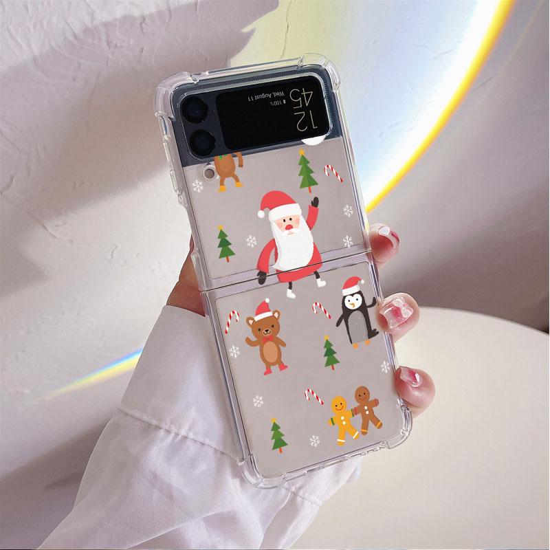 Cute Cartoon Doll Christmas Coque for Samsung Galaxy Z Flip 4 Z Flip 3 5G ZFlip4 ZFlip3 Flip4 Flip3 Clear TPU Silicone Case