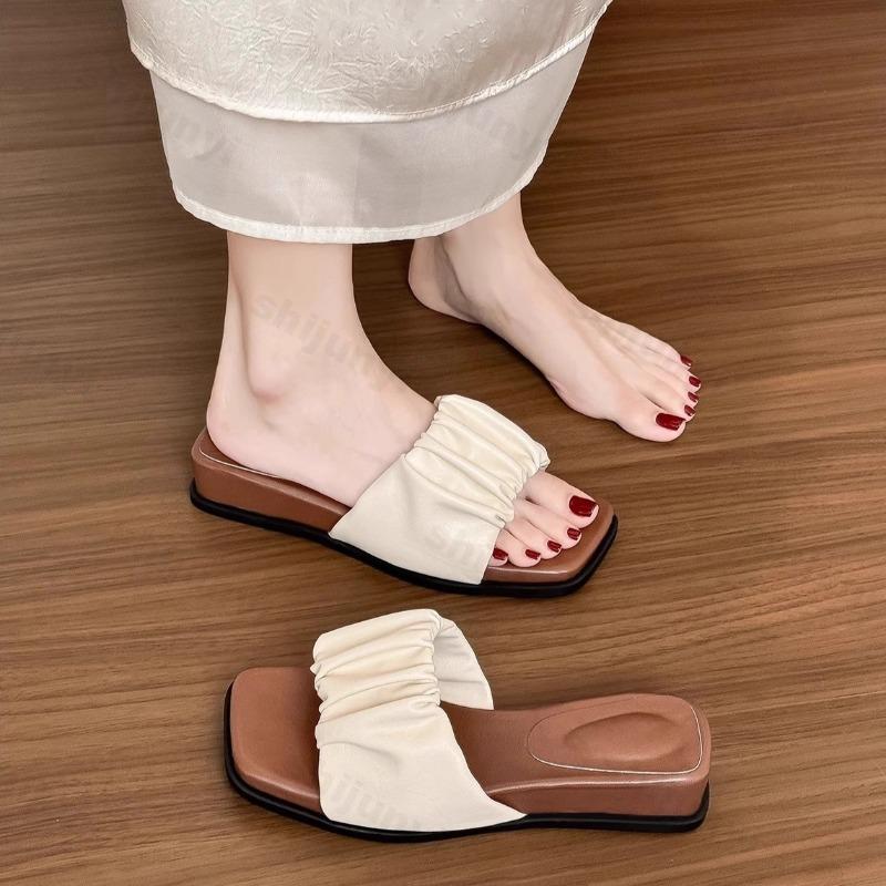Fashion Square Head Elegant Open Toes Casual Slippers for Women's 2025 Summer New Thick Soled Comfortable Sandals Fashion Beach Draggers