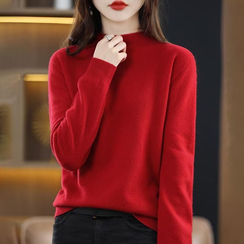 TIFICY Women's Fashion Casual Fall Winter Solid Color Print Long Sleeve Half Turtleneck Tops Women's Clothing Woolen Knitwear Sweaters