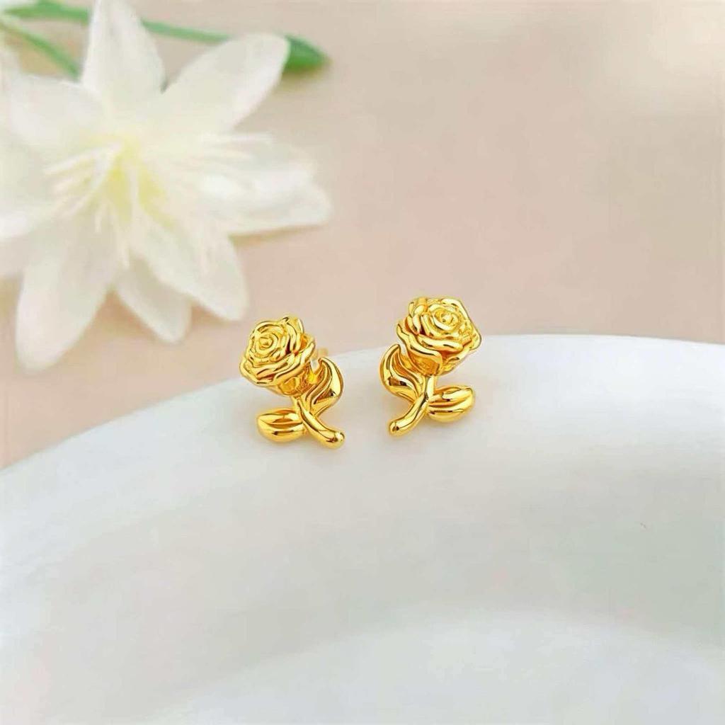 3D Rose Heart Cat Paw Hollow Gourd Gold Earrings - High Quality, Long-lasting Color Retention