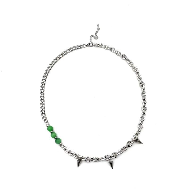 

Original Punk Style Stainless Steel Necklace With Geometric Cone Pendant And Cat Eye Stone For Casual Fashion