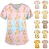 Ladies' Easter Printed Fashionable V-neck Pocket Short Sleeved Uniform and Caregiver Top