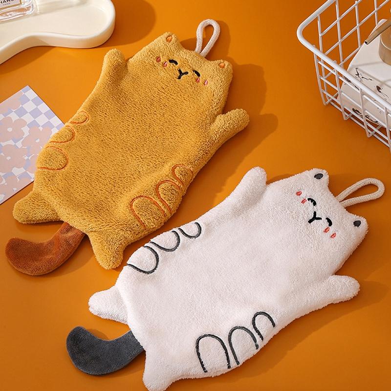 Cartoon Cat Shaped Hand Towel Kitchen Bathroom Hanging Absorbent Hand Towel Household Multi-functional Cleaning Hand Towel