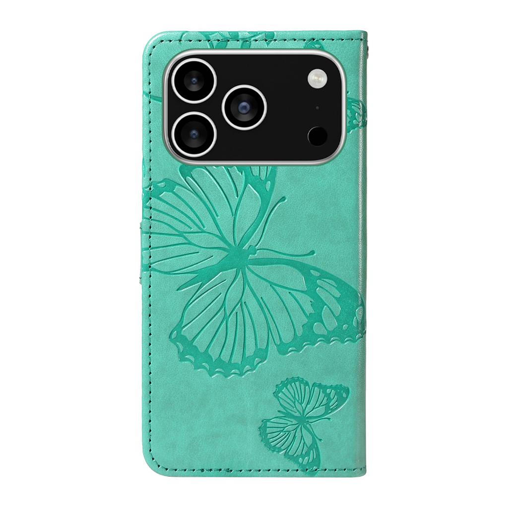 For iPhone 17 Pro Wallet Case Floral Butterfly Imprinted Leather Phone Cover Stand